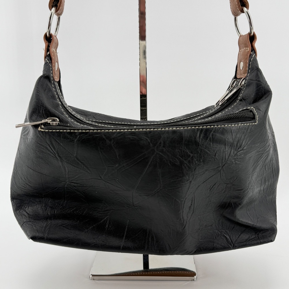 Stone & Co. Leather Crossbody Hobo Bag Black Tan Purse Zip Pocket Travel Neutral - Picture 11 of 15